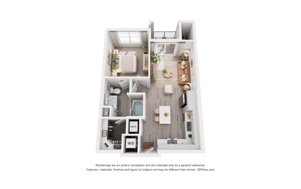 #3208 - 1 bedroom floorplan layout with 1 bathroom and 641 square feet