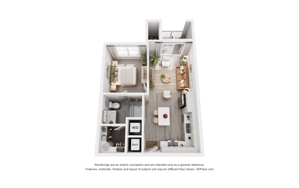 #7120 - 1 bedroom floorplan layout with 1 bathroom and 580 square feet