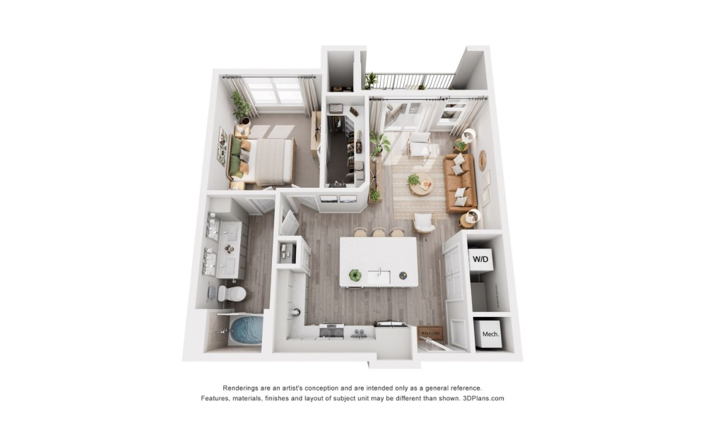 #3205 - 1 bedroom floorplan layout with 1 bathroom and 786 square feet