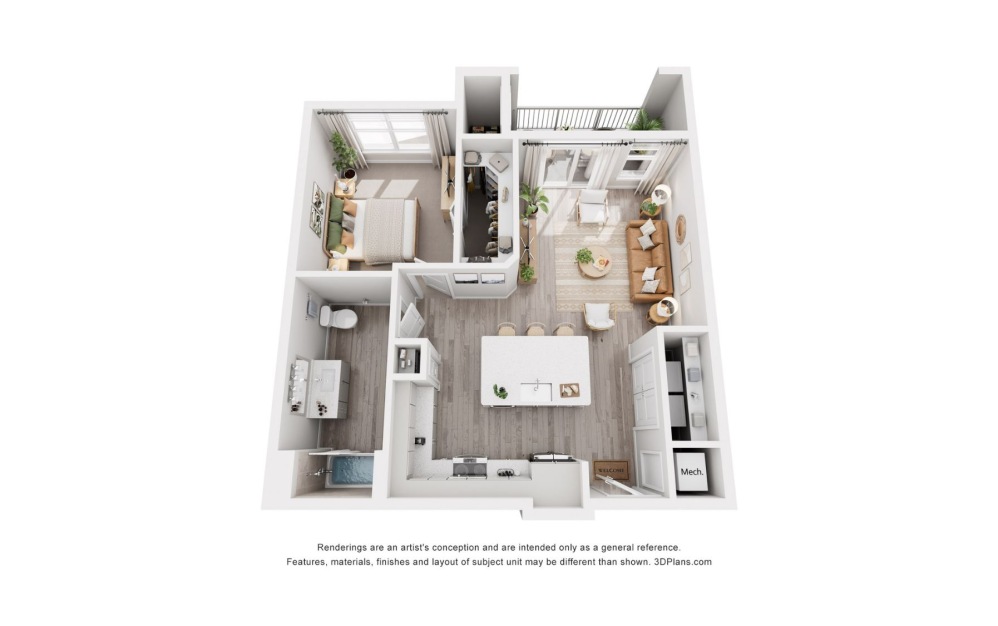 A4-H - 1 bedroom floorplan layout with 1 bathroom and 786 square feet