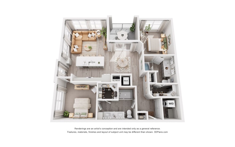#4102 - 2 bedroom floorplan layout with 2 bathrooms and 1205 square feet
